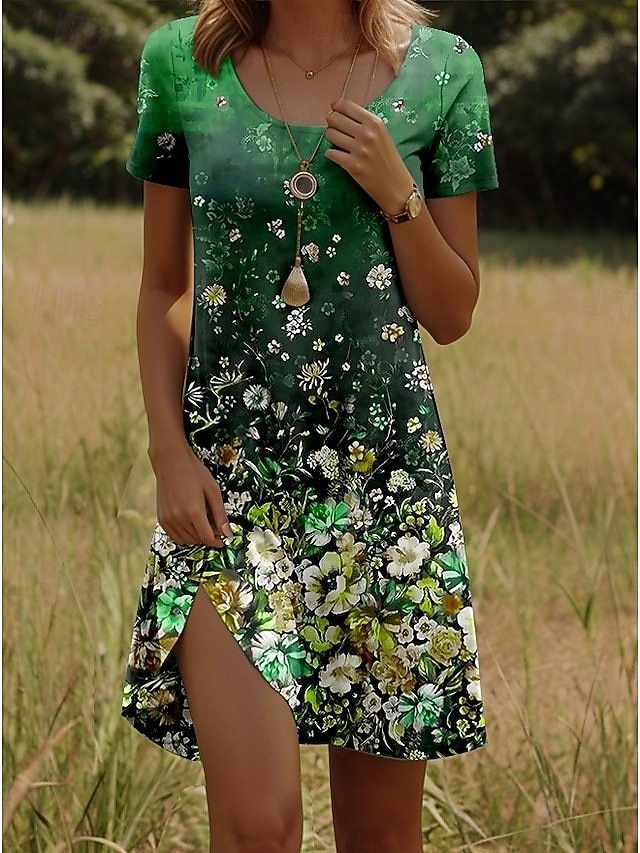 Damen Minikleid Sommerkleid T-Shirt-Kleid A Linie Kleid Urlaub Lässig Täglich Strand Ferien Normale Passform Blumen Grafik Halbarm Rundhalsausschnitt Blau Schwarz Orange Grün Sommer 2026 - $24.99 –P2