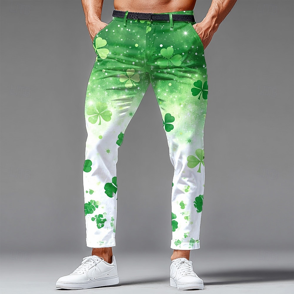 Pantaloni da uomo per il Giorno di San Patrizio Quattro Foglie Trifoglio Pantaloni colorati in gradiente Pantaloni da abito Pantaloni da completo vita media Vintage Retro Festa Slim Fit Pantaloni con del 2026 a $31.99 –P1