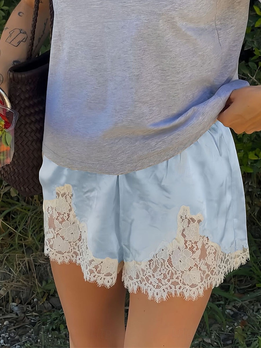 Mujer Fresco Chinos Pantalón corto Elegante Vacaciones Vintage Corto Media cintura Color sólido Encaje Retazos Cintura elástica Confortable Transpirabilidad Cómodo Rígido Diario Exterior Vacaciones 2026 - $24.99 –P4