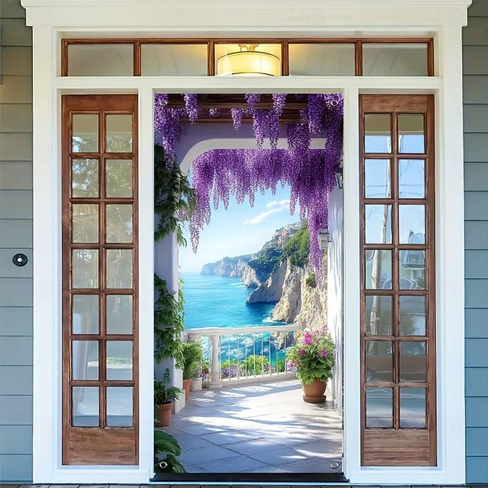 Bannière 3D représentant une vieille ruelle, des escaliers en pierre, une vue de rue méditerranéenne, un rideau de porte réaliste et pittoresque, idéal pour la décoration de votre porte d'entrée. de 2026 ? $17.99 –P17