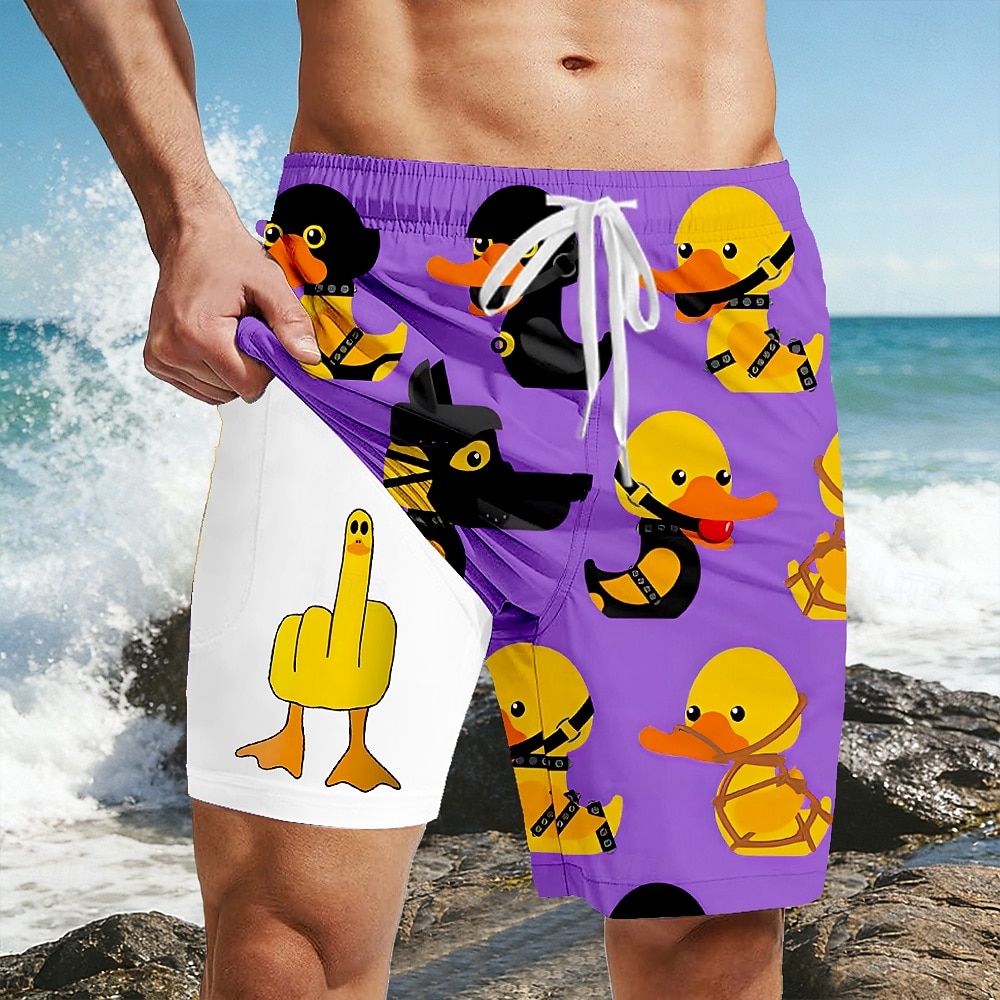 Homme Dessin animé Canard Majeur Short doublé Short de bain 2 en 1 Shorts de bain Taille Moyenne Hawaïen Drôle Vacances à la Plage Poches Latérales Avec doublure de compression Taille élastique avec de 2026 ? $22.99 –P4