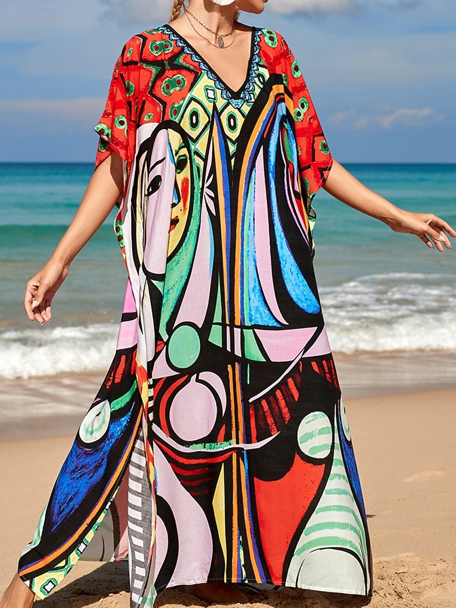 Women's Maxi Dress Beach Dress Casual Dress Boho Dress Cover Up Elegant Fashion Modern Outdoor Vacation Going out Loose Fit Abstract Half Sleeve V Neck Blue Pink Royal Blue Orange Summer Spring 2026 - $29.99 –P18
