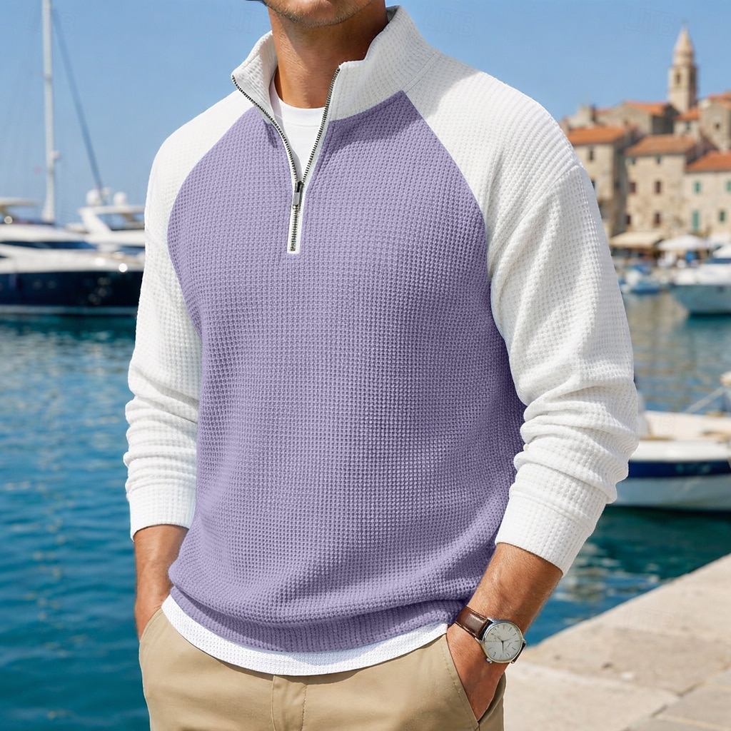 Herre Vaffel poloskjorter Polo Avslappet Formell Båndet krage Langermet Mote Helfarge Med Tekstur Fargeblokk Knapper Vår Høst Vår & Vinter Normal Svart Lysegrønn Navyblå Lilla Mørkeblå Grå Vaffel 2026 - $29.99 –P6