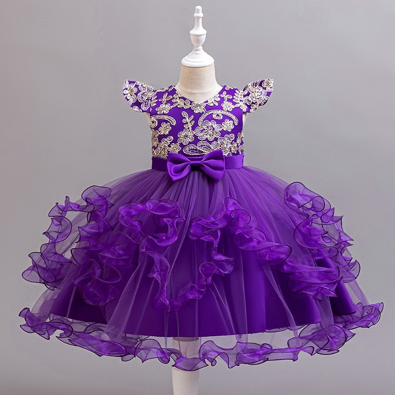 Robe de Demoiselle d'Honneur Fille Fille Robe de soirée Tenue de mariage Soirée Mariage Formel Mode Adorable Princesse Patchwork Broderie Fleuri Sans manches Col en V Bleu Champagne 4 ans et + de 2026 ? $42.99 –P11