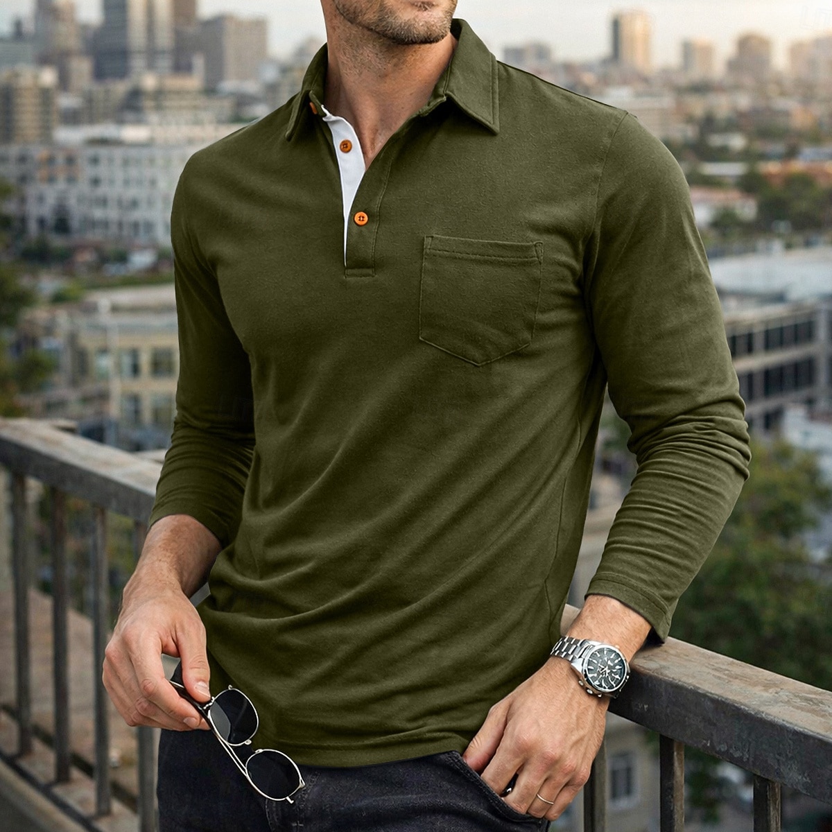 Herren Poloshirts Golf Poloshirts Lässig Arbeit Klassisch Langarm Farbblock Knöpfe Sommer Frühling Frühling & Herbst Normale Passform Blau Schwarz Wein Purpur Armeegrün Kaffee Poloshirts 2026 - $27.99 –P7