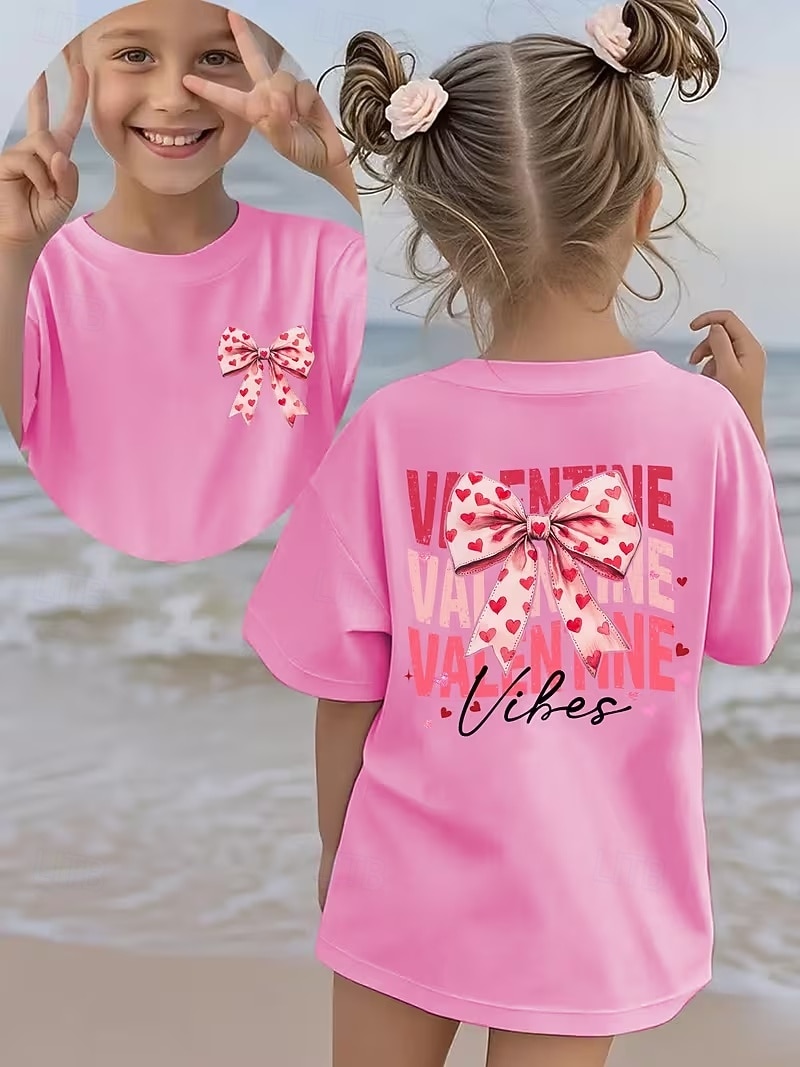 Valentines Girls' 3D Graphic Bow tie T shirt Tee Short Sleeve 3D Print Summer Spring Sports Fashion Streetwear Kids 4-12 Years Crew Neck Casual Daily Outdoor Regular Fit 2026 - $12.99 –P10