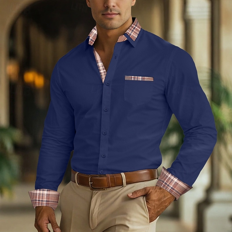 Men's Shirt Dress Shirt Non Iron Shirt Button Up Shirt Color Block Business Wedding Navy Blue Long Sleeve Turndown All Seasons Clothing Apparel Patchwork 2026 - $29.99 –P2
