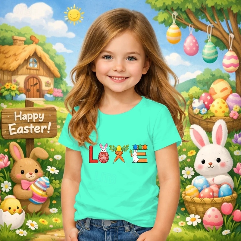Easter Girls' 3D Graphic Rabbit T shirt Tee Short Sleeve 3D Print Summer Spring Sports Fashion Streetwear Kids 4-12 Years Crew Neck Casual Daily Outdoor Regular Fit 2026 - $14.49 –P3