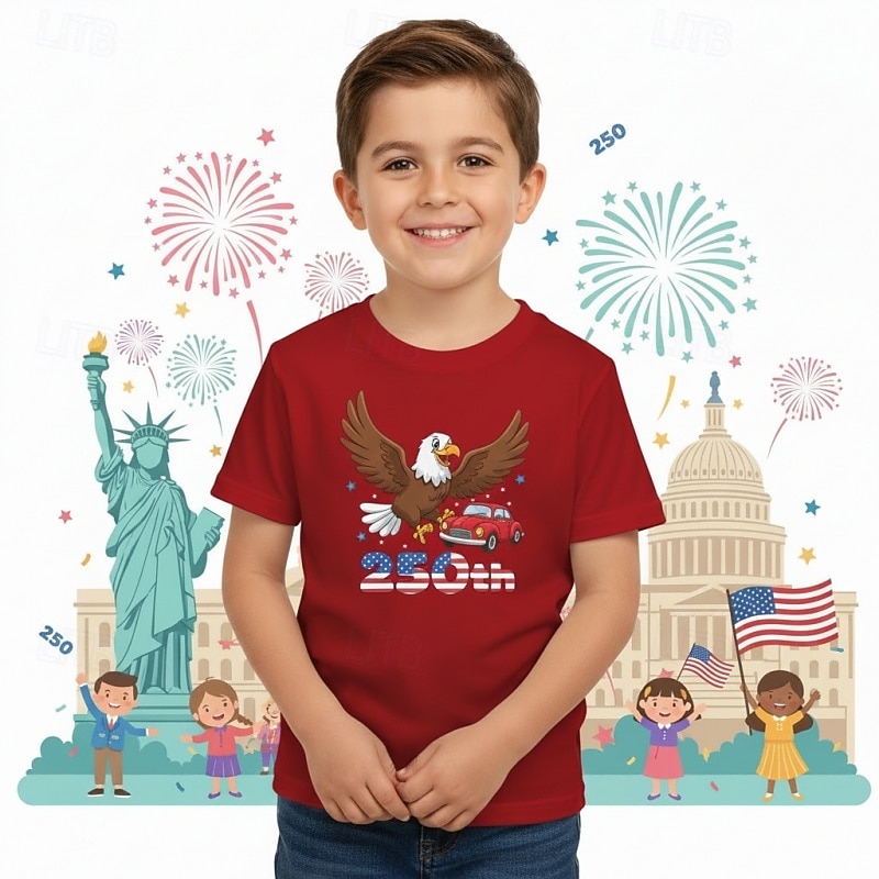 100% Cotton Kids Boys' Blue Black White Graphic Eagle 250th Anniversary T shirt Blouse Crew Neck Short Sleeve Outdoor Dailywear Fashion Streetwear Designer Printing Summer Spring 2026 - $19.99 –P5