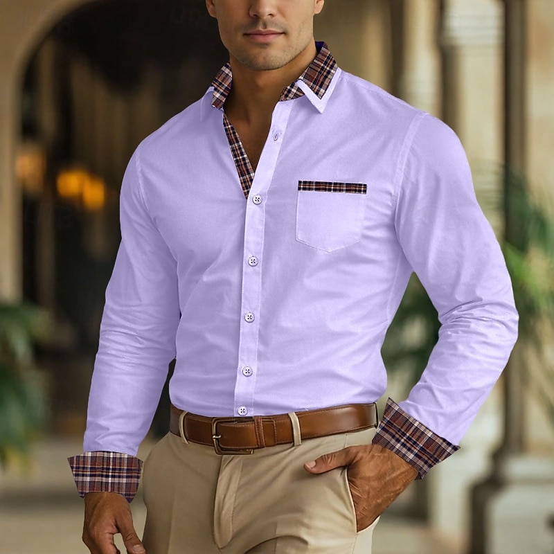 Men's Shirt Dress Shirt Non Iron Shirt Button Up Shirt Color Block Business Wedding Navy Blue Long Sleeve Turndown All Seasons Clothing Apparel Patchwork 2026 - $29.99 –P12