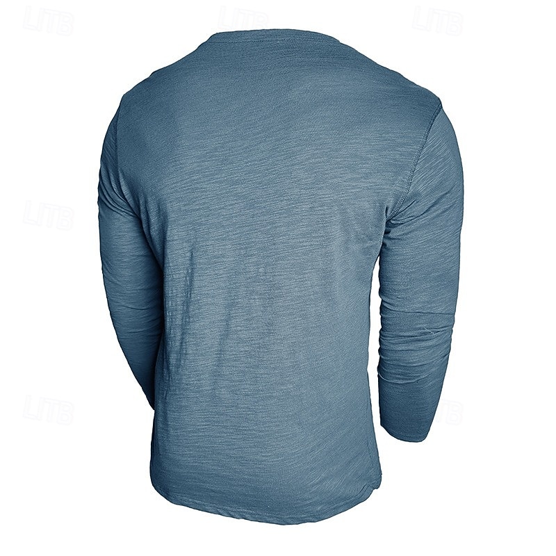Hombre Henley Shirt Tee Camiseta 100% algodón Manga Larga Color sólido Plano Un Color Moda Design Casual Botones Puro Henley Casual Diario Exterior Verano Primavera Otoño Negro Blanco Azul Marino 2026 - $18.49 –P3