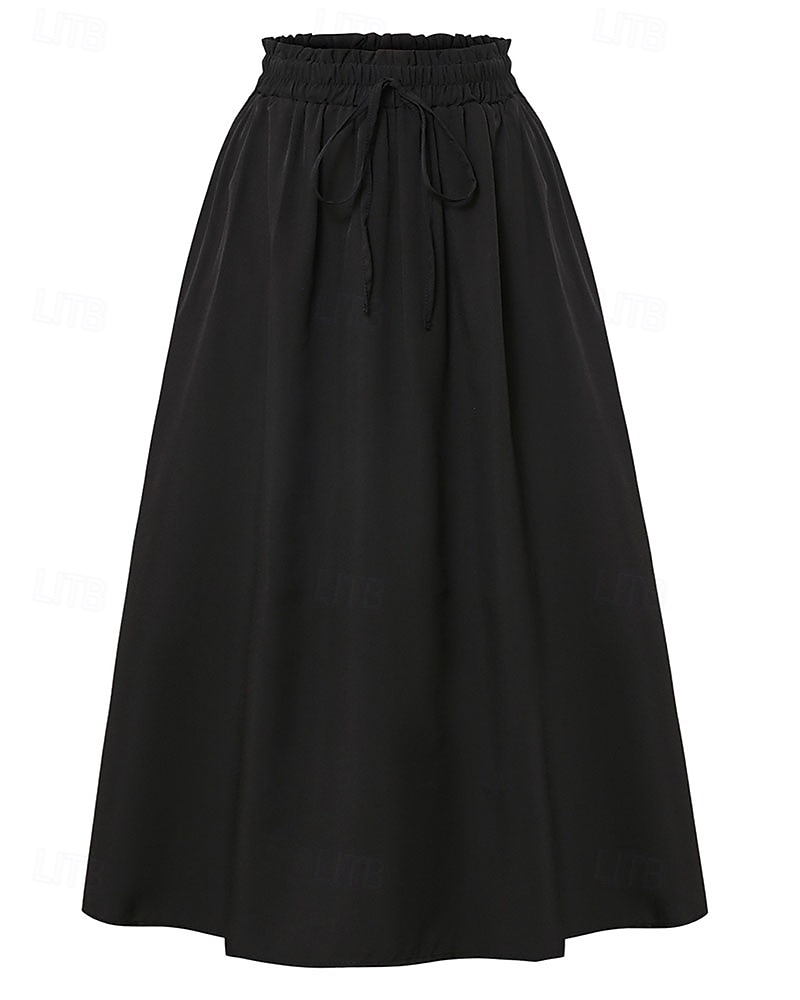 Pentru femei Elegant Modă Casual Maxi Talie Medie Fuste Simplu Zdrobit Cordon Micro-elastic Zilnic Stradă Roșu Vin Bleumarin Negru Roz Vară 2026 - $24.99 –P2