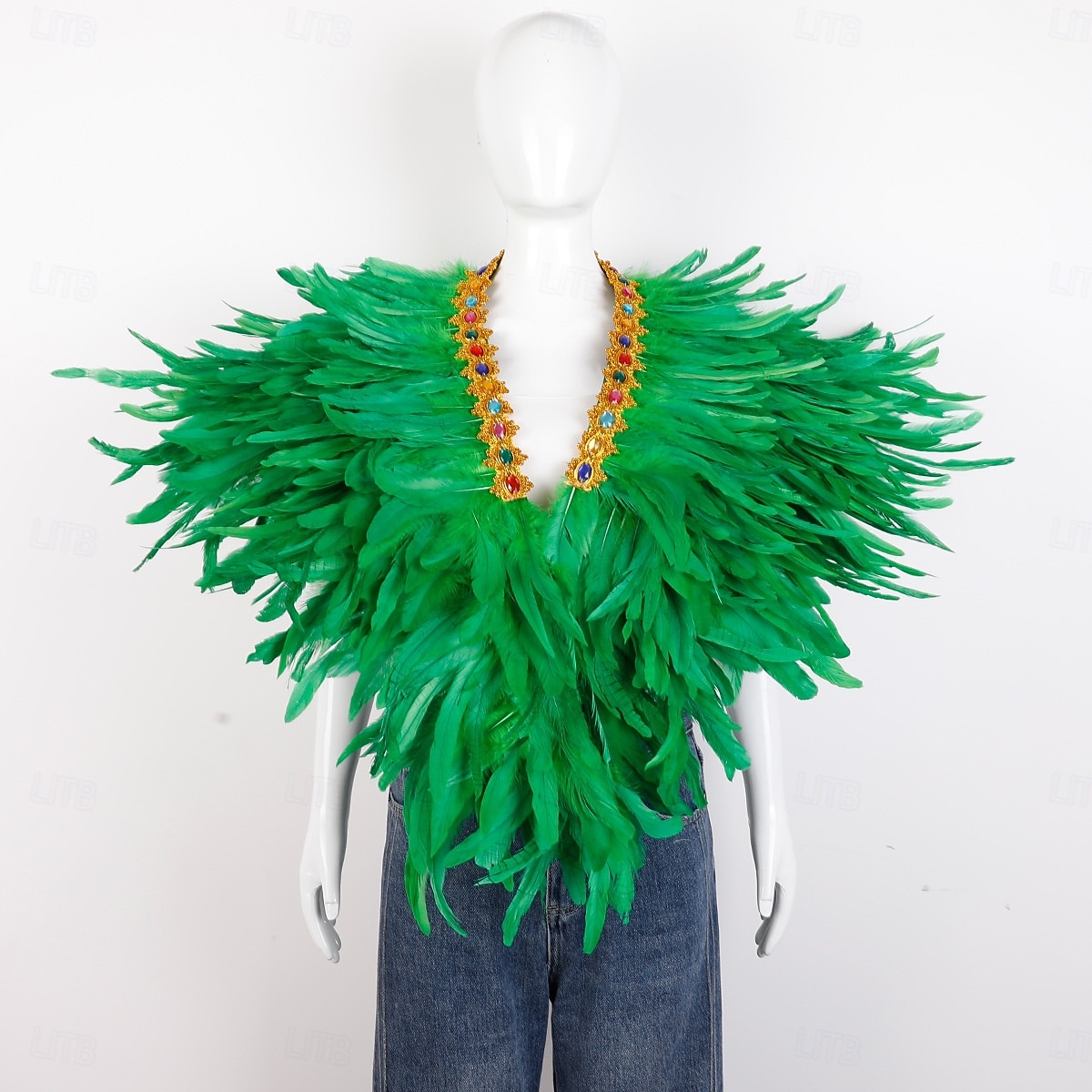 Karneval 2026 Rio Karneval Samba Tillbehör Kvinnors Mardi Gras Fjäder Cape Själ Lila Grön Guld Fjäder Poncho med Juvelkrage Brasilien Festival Prestandakostym 2026 - $58.99 –P2