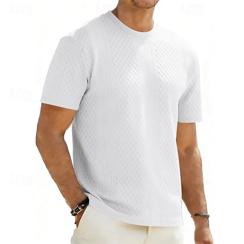 Men's T Shirt Tee Top Short Sleeves Crew Neck Summer Solid Color Textured Fashion Designer Basic Jacquard Vacation Casual Daily White Top Tee for Men 2026 - $20.99 –P3