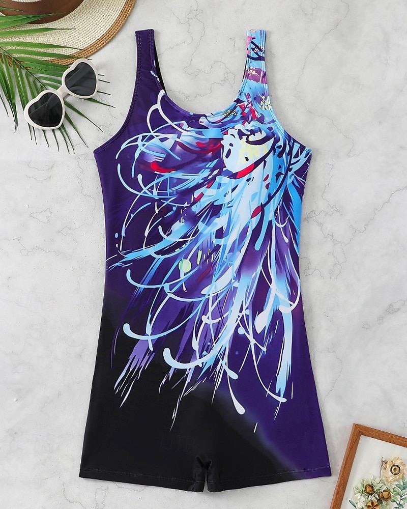 Damen Mittel One Piece Rash Guards Badeanzug Badeanzüge Abstrakt Offener Rücken UV Schutz Elastisch Ärmellos Bademode Bodysuit Surfen Tauchen Schwimmen Sommer 2026 - $16.49 –P17