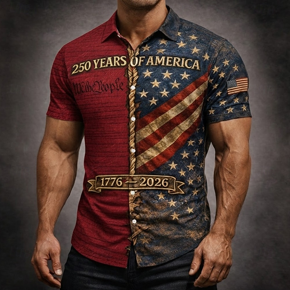 Men's 4th of July U.S. 250th Anniversary US Flag We The People Shirt Button Up Shirt Short Sleeve Patriotic Outdoor Holiday Summer Spring Turndown 3D Print Collared Shirts Wine Brown 2026 - $25.99 –P2