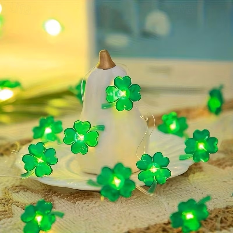 2m 20 ledin nelilehtinen apilaketjuvalosarja, paristokäyttöiset keijuvalot, Pyhän Patrickin päivän valot, vihreä apila juhlaan, makuuhuoneen seinäikkunoihin, pääsiäiseen, Pyhän Patrickin päivän koristeluun, lämmin valo 2026 - $10.99 –P4