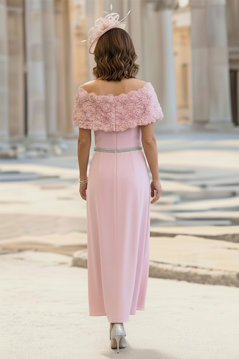A-Line Ankle Length Tea Length Cocktail Dress Wedding Guest Dress Mother of the Bride Dress Sleeveless Off Shoulder Elegant Simple Minimalist Formal Wedding Guest Chiffon with 3D Flowers Crystals 2026 - $171.99 –P3