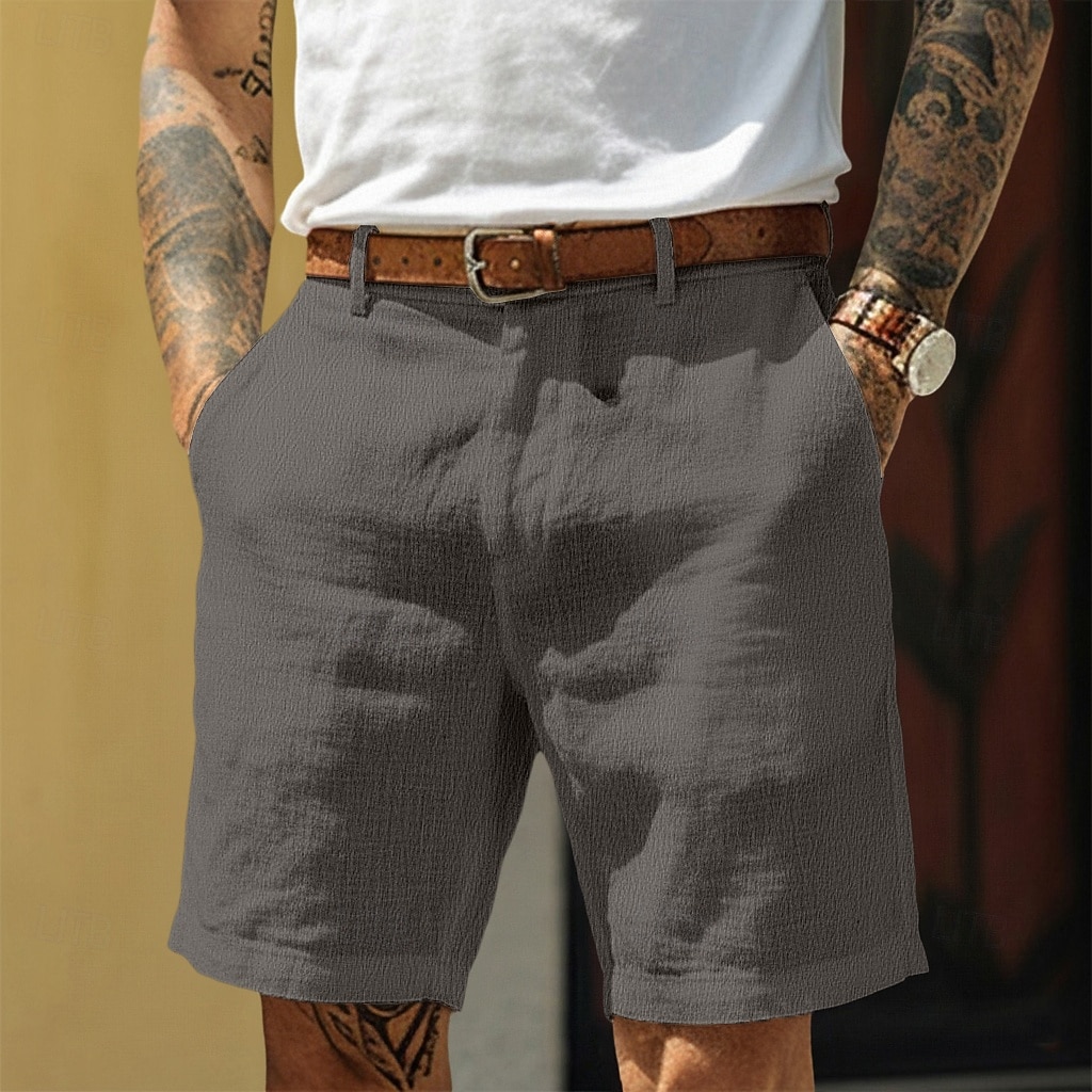 Per uomo Shorts Shorts di Lino Shorts eleganti Pantaloncini Estivi Cerniera Tasca Tinta unita Comodità Traspirante Lunghezza al ginocchio Quotidiano Abbigliamento casual alla moda Affari Moda Casual del 2026 a $24.99 –P6