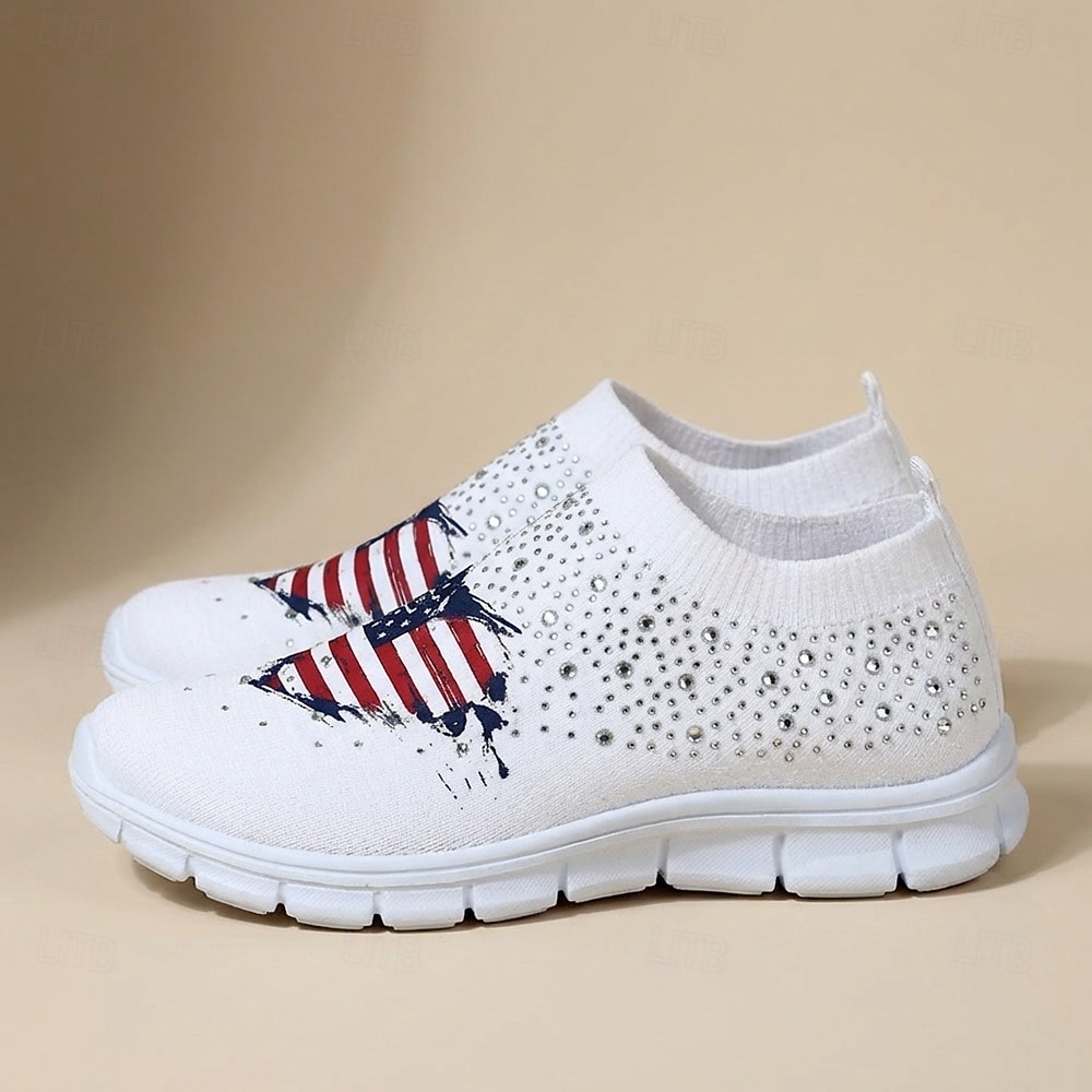 Women's USA Flag Graphic Slip-On Sneakers - Cushioned Breathable Athletic Shoes, Patriotic Sport Casual Style for Parades, USA, Travel & Daily Wear 2026 - $32.99 –P1