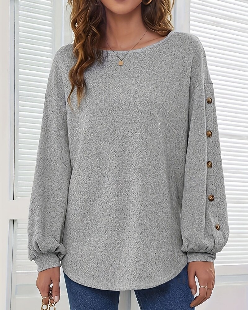 Per donna Maglietta Bottoni Semplice Moda Elegante Classico Manica Lunga Girocollo Top Regolari Quotidiano Uscire Weekend Grigio Primavera Autunno del 2026 a $25.99 –P1