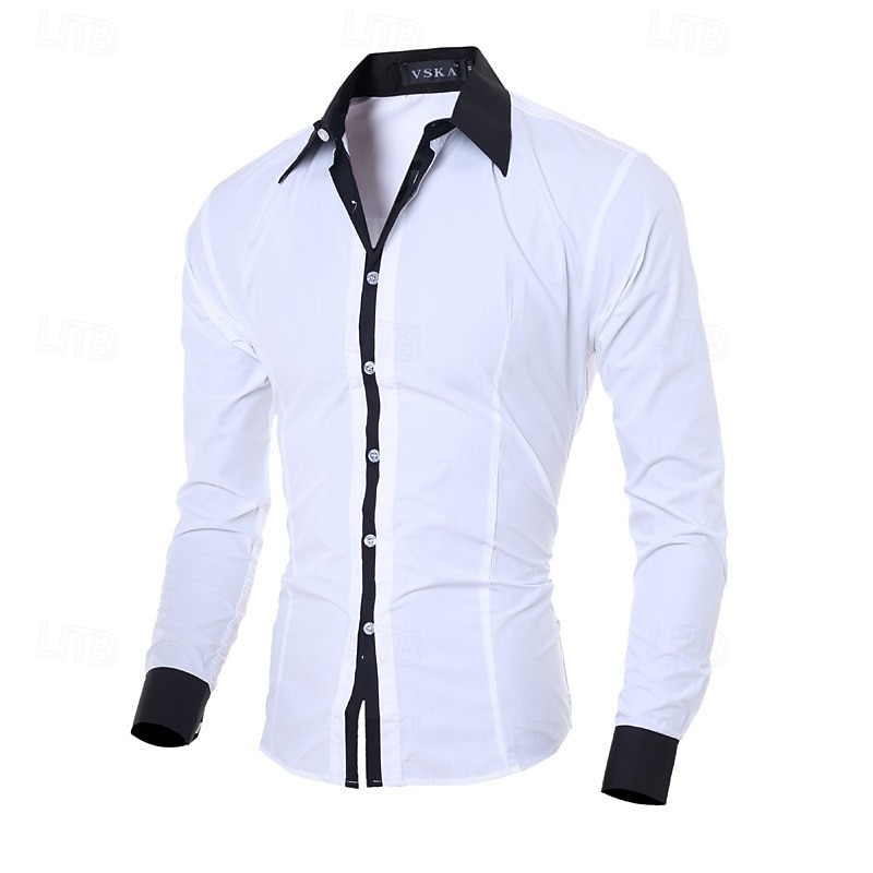Homens Camisa Social Saia camisa de botão Tecido Diário O negócio Azul Claro Preto Branco Rosa Manga Longa Aberto para a Lateral Todas as Estações Roupa Patchwork de 2026 por $22.99 –P6