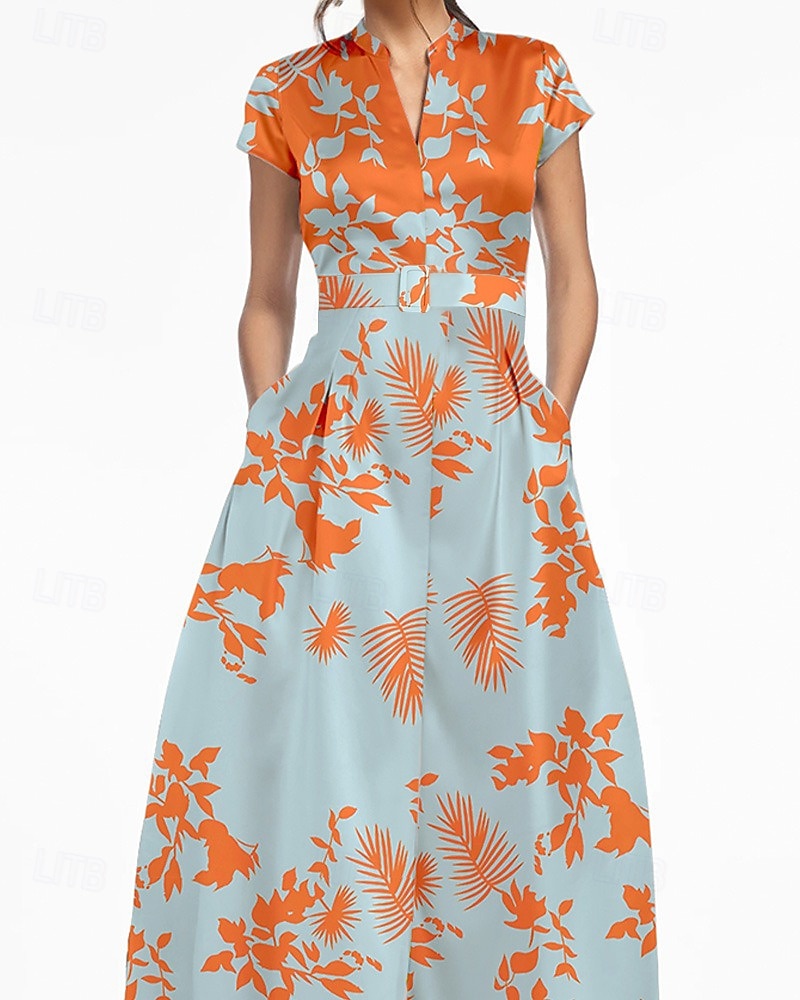 A-Line Floor Length Evening Gown Formal Dress Elegant Silky Short Sleeve V Neck Wedding Formal Satin with Floral Print 2026 - $205.89 –P3