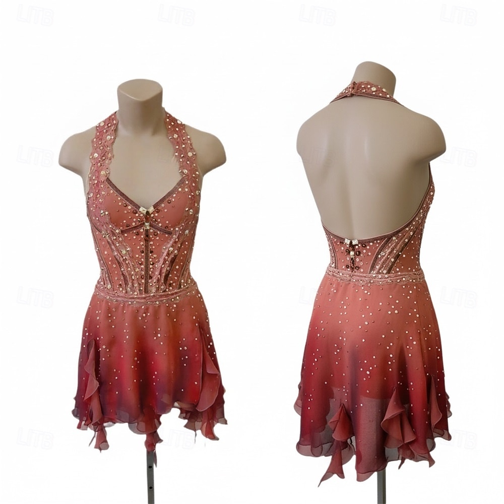 Abito da pattinaggio artistico Per donna Pattinaggio sul ghiaccio Vestito Arancione Patchwork Schiena aperta Spandex Rete Alta elasticità Allenamento Competizione Vestiti da pattinaggio sul ghiaccio del 2026 a $273.19 –P1