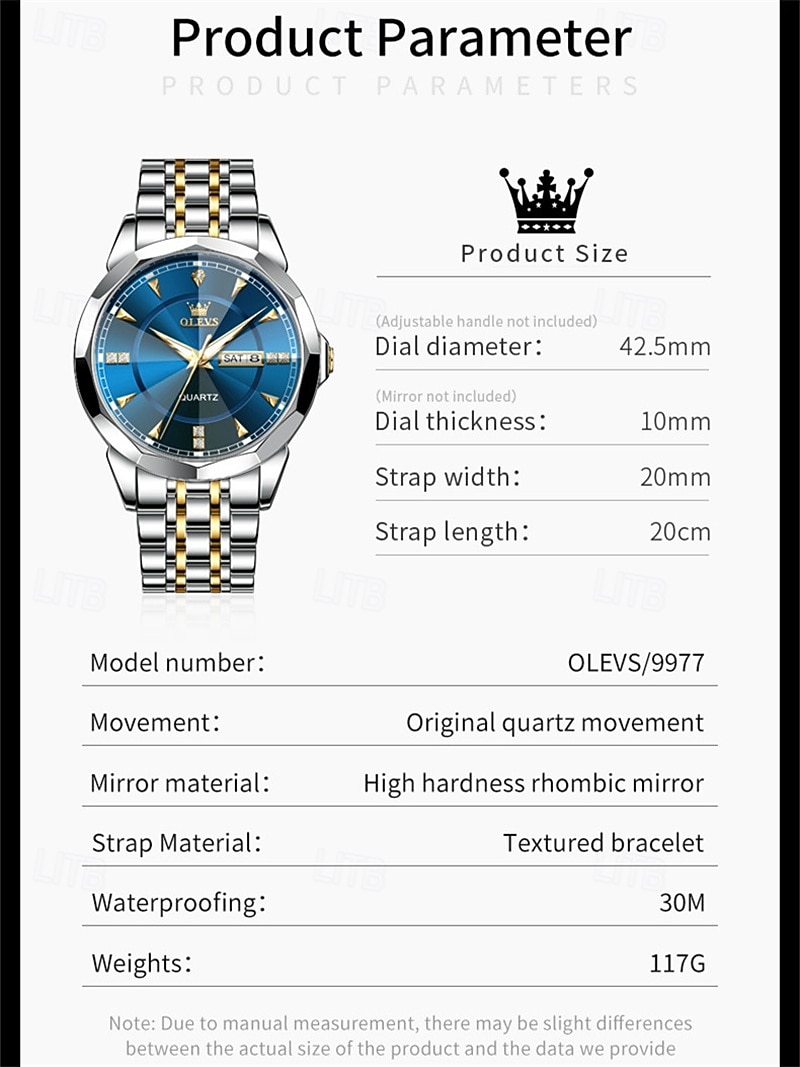 New Olevs Men'S Business Quartz Watch With Luminous Calendar, Week Display, Diamond-Set, Casual And Fashionable Water-Resistant Men'S Sports Watch 2026 - $39.99 –P8
