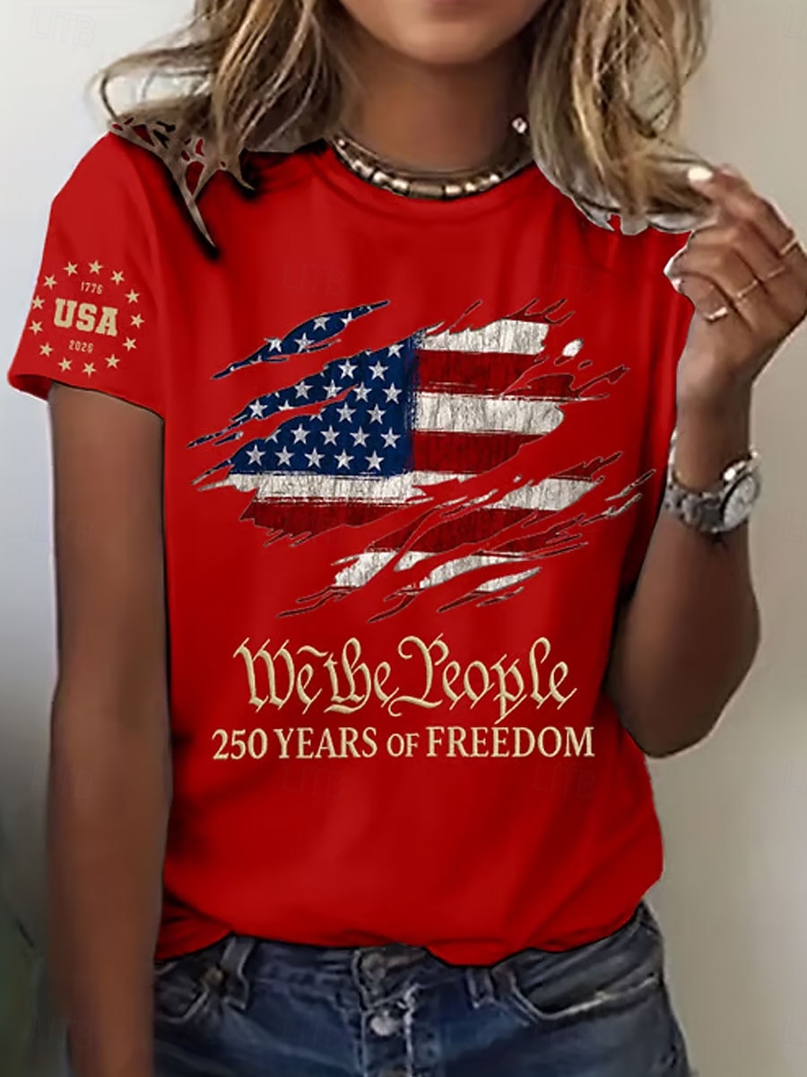 Dia da Independência Aniversário Americano Camiseta Patriótica Feminina Gráfica Bandeira Letra Vintage Moda Estilosa Manga Curta Gola Redonda Estampa Diária Final de Semana Azul Preta Branca Vermelha de 2026 por $22.99 –P3