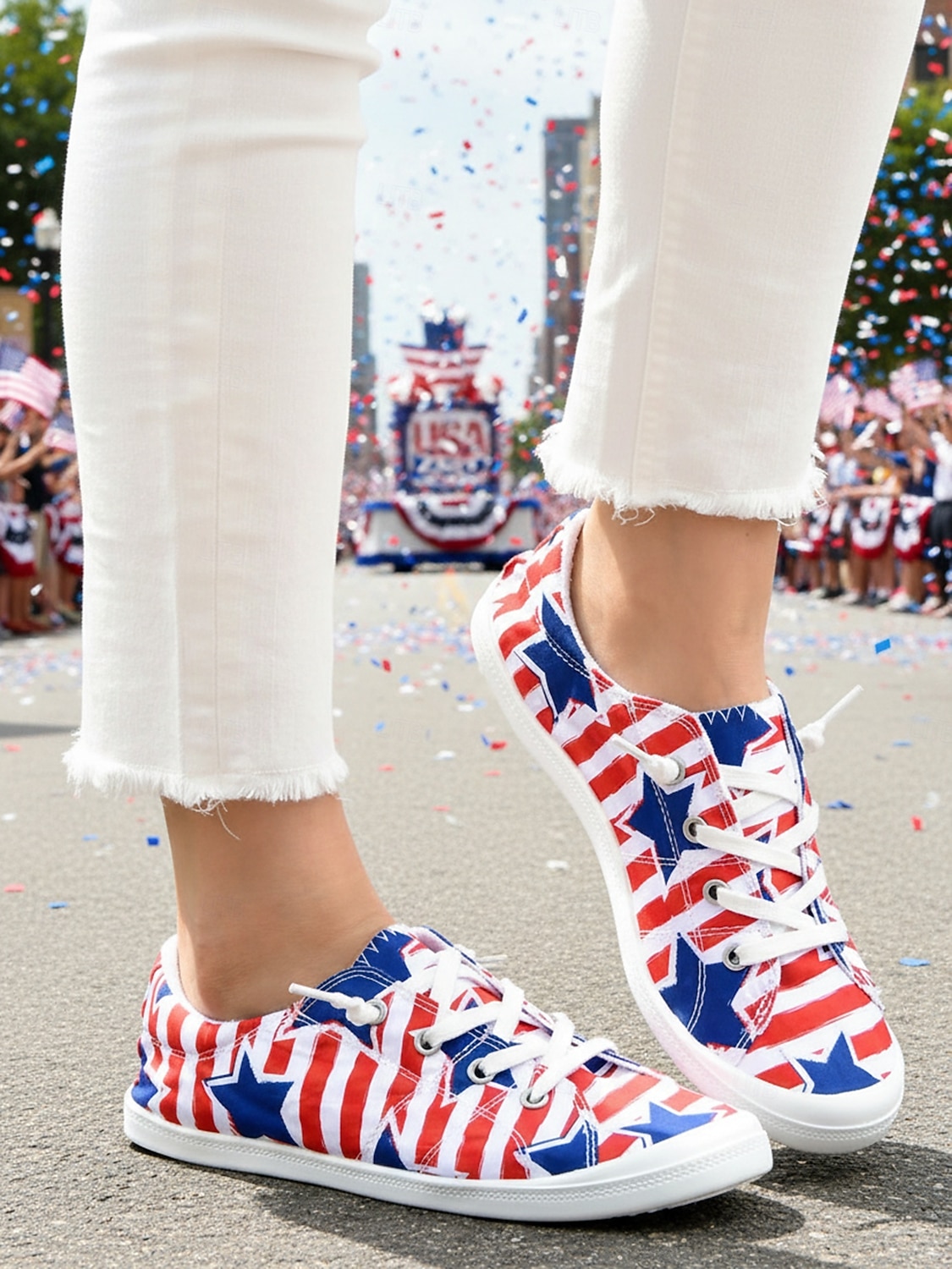 Women's USA Red Blue Lace-up Canvas Shoes – Vintage Patriotic Casual Sneakers for Independence Day, Parades, City Walking, United States Anniversary, Travel & Everyday Outfits 2026 - $34.99 –P4