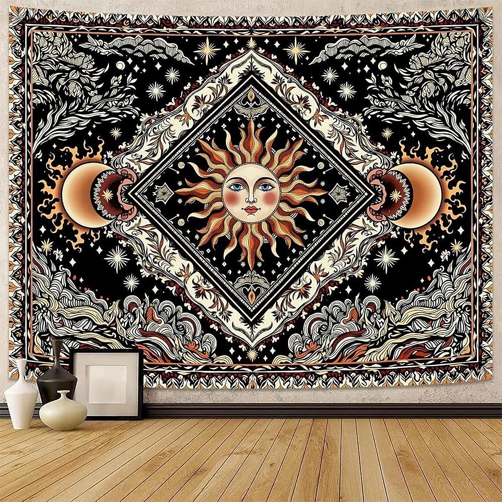Tapiserie de perete cu soare, agățat, boho ceresc, fluture, stele, flori, cameră de yoga, decor de meditație, artă spirituală zen, poster din material textil pentru sufragerie 2026 - $20.99 –P9
