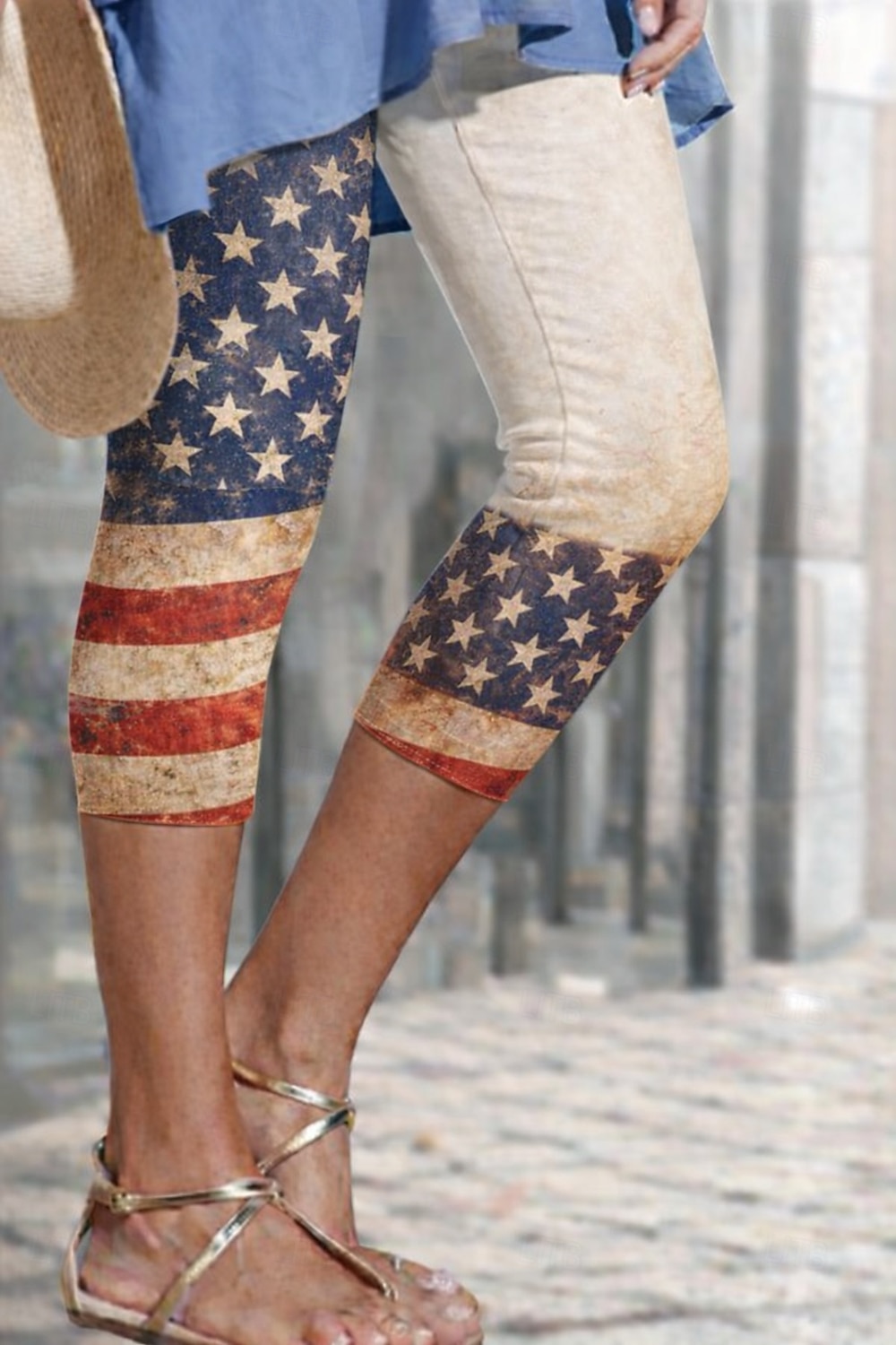 pantaloni chino da donna per il giorno dell'indipendenza americana, leggings, moda da vacanza, streetwear, pantaloni al ginocchio, a vita alta, bandiera americana, comfort, morbidi, comodi, elastici, quotidiani, all'aperto, vacanza, blu, rosso, estate, pr del 2026 a $16.49 –P1