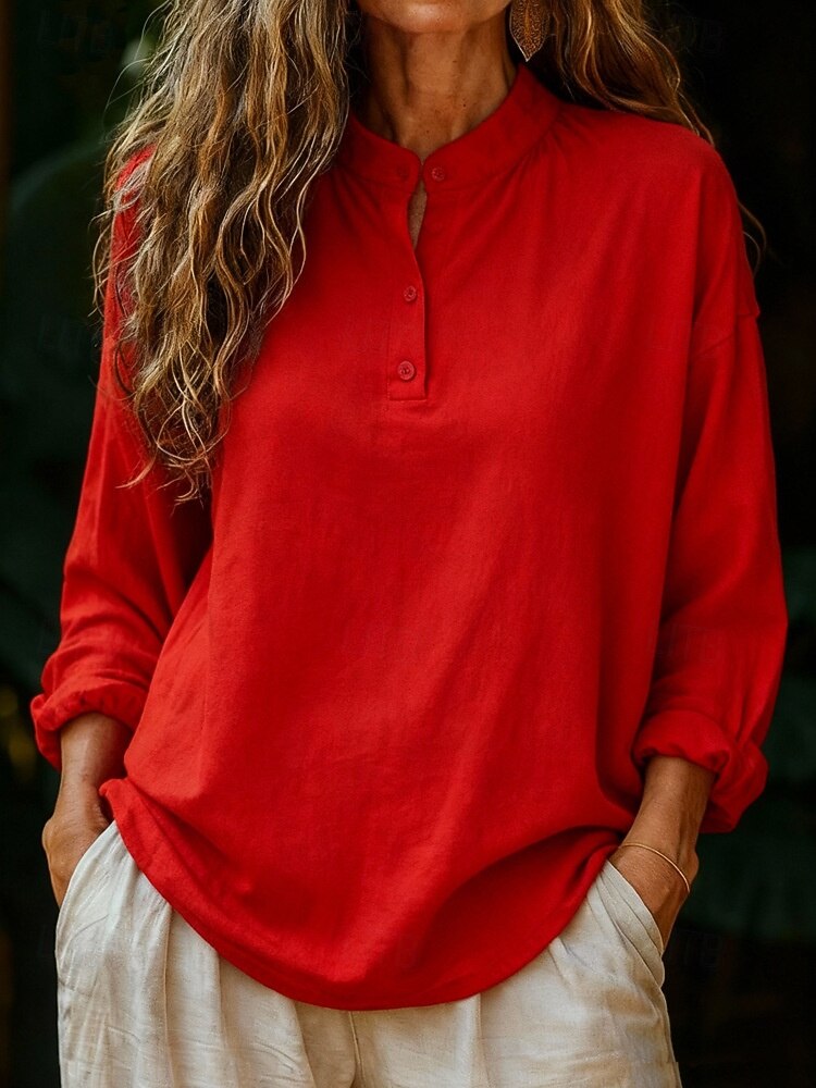Dam Popover skjorta Casual skjorta Blus Knappar Ensfärgat Dagligen Stylish Ledigt Långärmad Hög krage Vanliga toppar Dagligen Utomhus Vit Rodnande Rosa Rubinrött Grön Sommar Vår Höst 2026 - $21.99 –P2