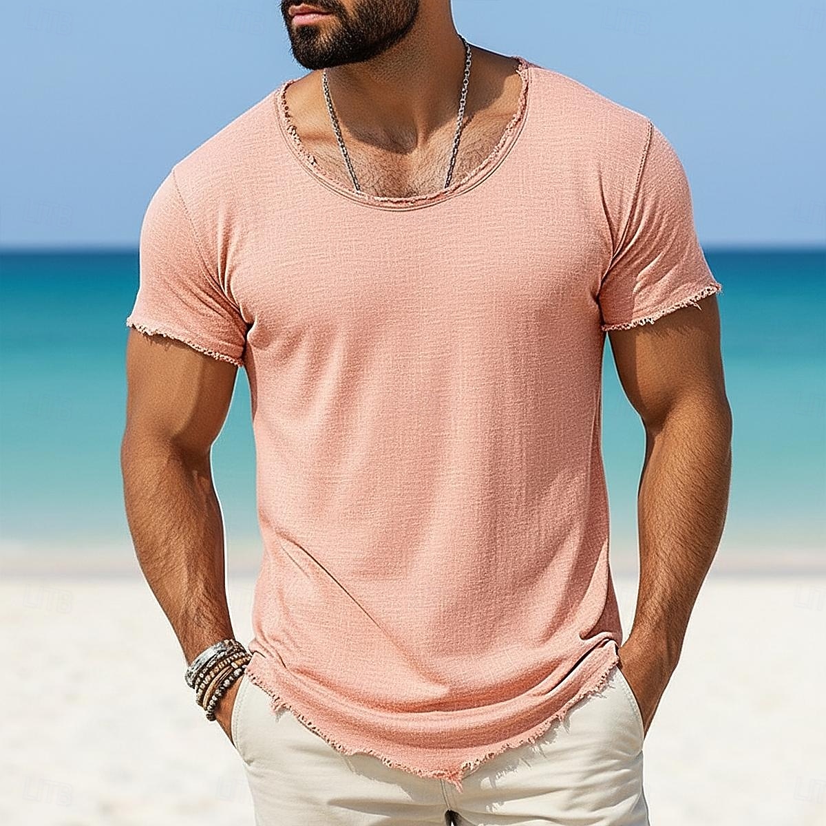 Men's Tee Top Linen T-Shirt Short Sleeves Crew Neck Summer Plain Fashion Designer Basic Vintage Soft Plain Casual Vacation Street Light Blue Black White Top Tee for Men 2026 - $18.99 –P9