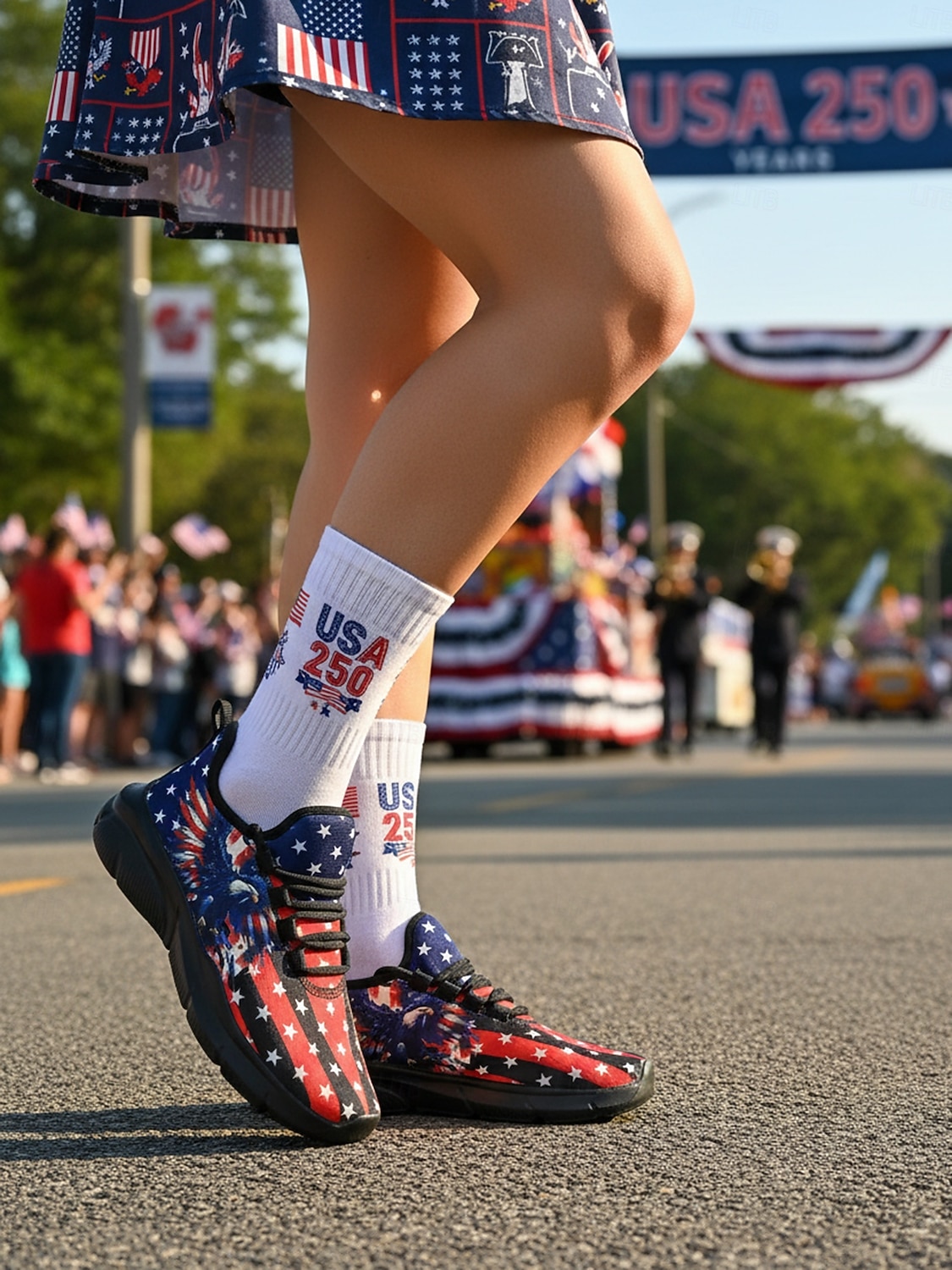 Statele Unite 250 de ani Aniversarea Pantofilor sport negri pentru femei cu imprimeu steagul SUA cu design cu vultur încălțăminte patriotică pentru Ziua Independenței parade festivaluri alergat și 2026 - $34.99 –P8