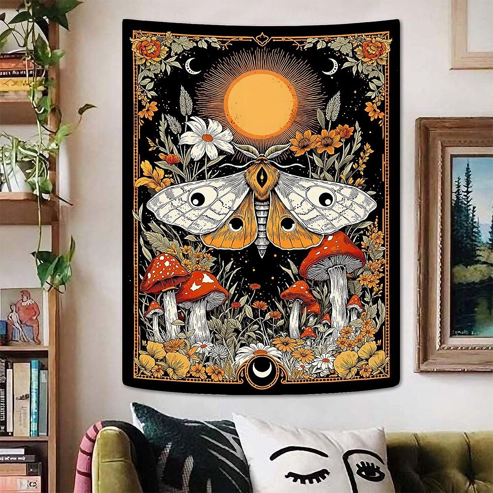 vintage luna moly fali kárpit misztikus természet életfa holdfázisokkal csillagok vadvirág gomba esztétikus dekoráció hálószobába, kollégiumi szobába 2026 - $19.99 –P6