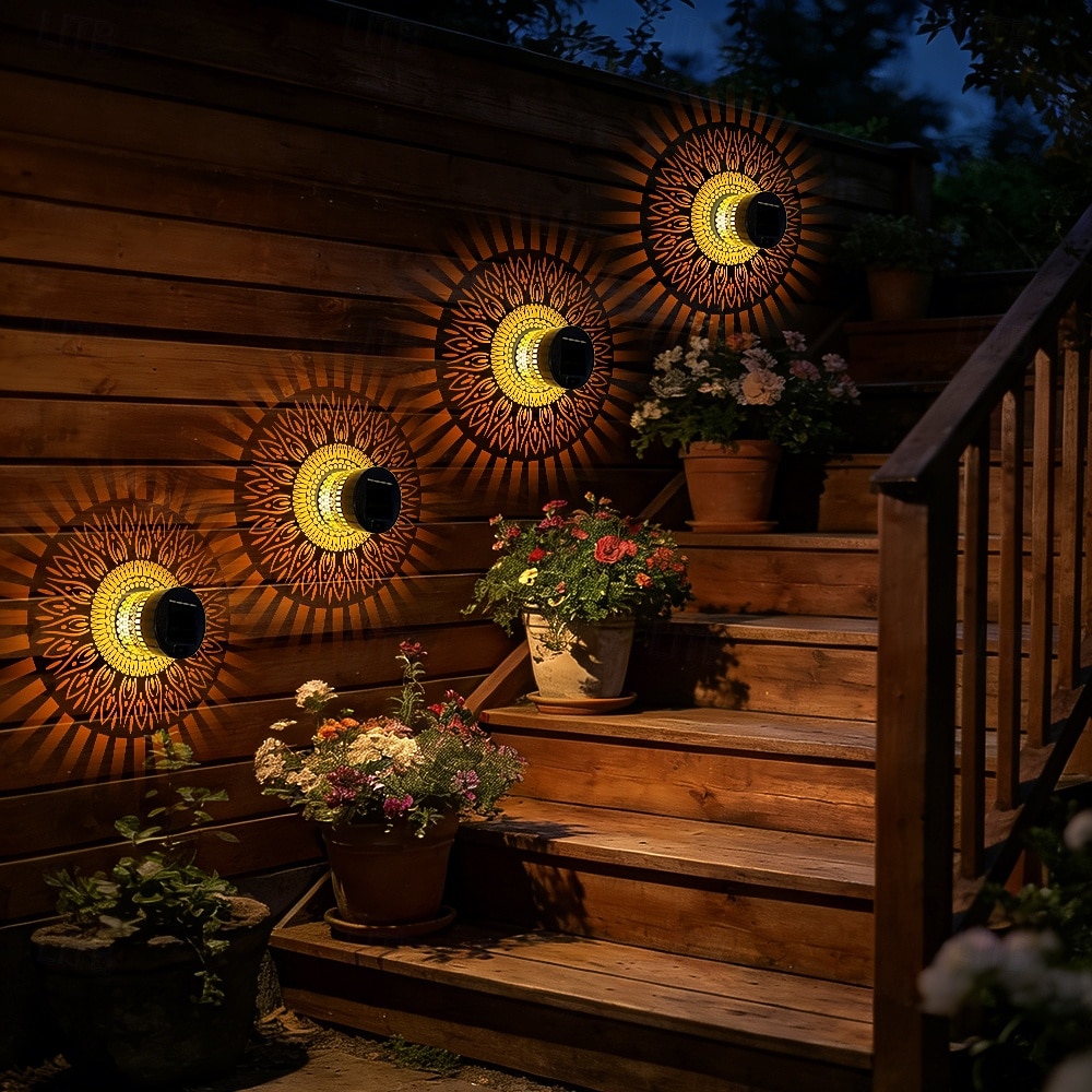 2 ks venkovní solární vodotěsné kreativní duté válcové železné projekční nástěnné osvětlení, závěsné lucerny pro zahradu, dvůr, cestu, trávník, schodiště, krajinářské osvětlení, venkovní dekoraci 2026 - $30.99 –P7