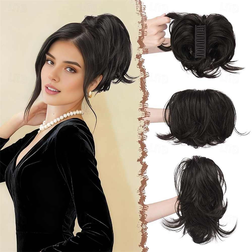 Chignons كعكة الشعر ذيل حصان مع مخلب شعر مستعار صناعي قطعة الشعر إطالة الشعر مجعد مناسب للبس اليومي مناسب للحفلات الحفلات و المساء أسود بني متوسط بني غامق 2026 - $14.49 –P2