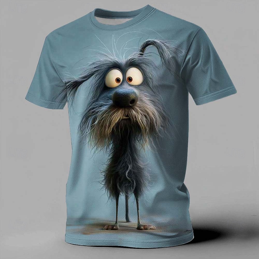 Maglietta da uomo estiva con stampa digitale 3D, a maniche corte, con cane dai capelli spettinati e occhi grandi, divertente, con animali, abbigliamento s m l xl xxl xxxl del 2026 a $21.99 –P1