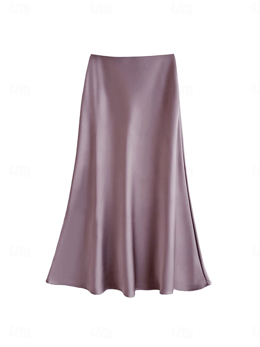 Per donna Gonne in raso Elegante Vintage Moda Casual Midi Vita Alta Gonne Semplice Arricciato Patchwork Inelastico Quotidiano Ufficio / Carriera Grigio verde Vinaccia Aalbicocca Nero Estate del 2026 a $31.99 –P3