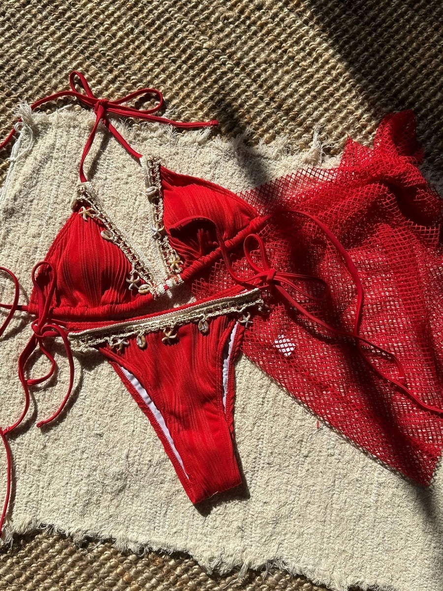 Women's Swimwear Bikini Three Piece Skirt Swimsuit Slim Backless Vacation Beach Wear Solid Color V Neck Sleeveless Bathing Suits 2026 - $28.99 –P9