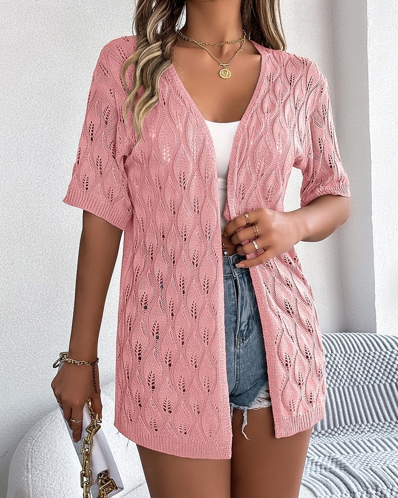 Per donna Tunica Top estivi Blusa Top traforato Traforato Semplice Elegante Classico Moderno Manica Corta Top lunghi Quotidiano Ferie Uscire Bianco Rosa Cachi Estate Primavera del 2026 a $34.99 –P13