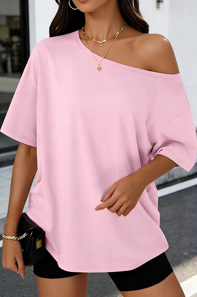 Damskie Podkoszulek Jednokolorowe Elegancki Codzienny Krótki rękaw zimne ramię Długie topy Codzienny Wyjściowe Niebieski Czarny Biały Rumiany róż Wino Lato Wiosna 2026 - $21.99 –P5