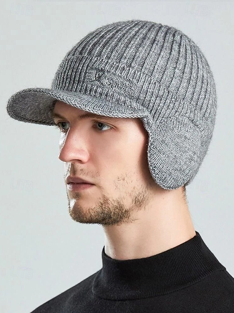 Cappello da uomo in maglia con paraorecchie – vari colori, materiale in maglia di poliestere, caldo e comodo per gli sport invernali e le attività all'aperto del 2026 a $9.99 –P3