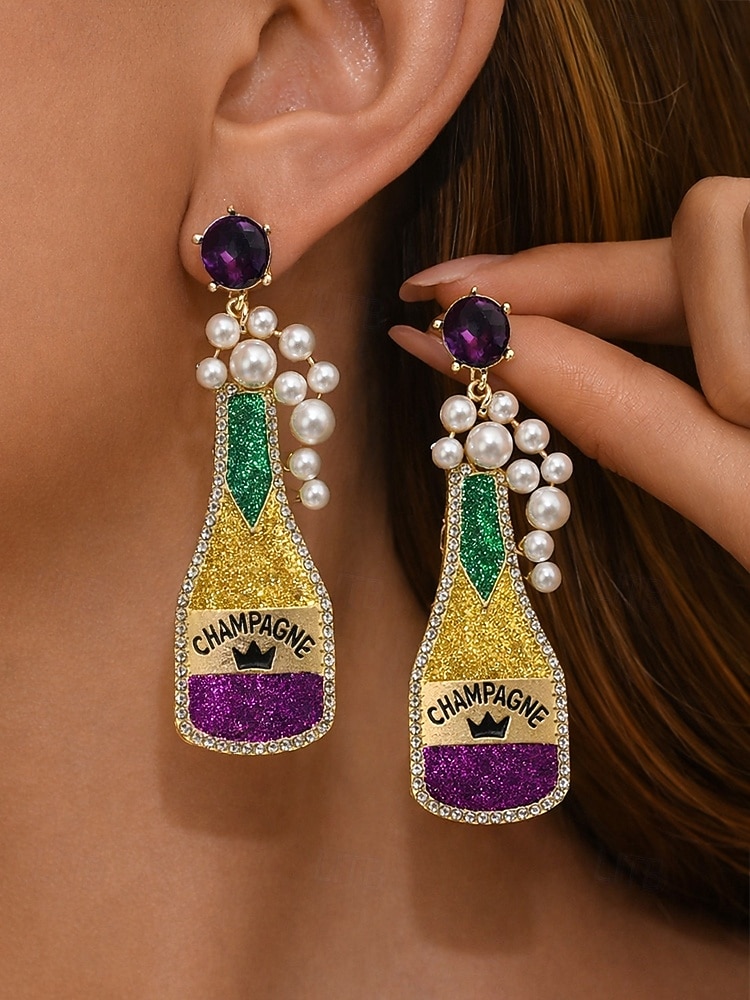 Dámské náušnice s motivem Mardi Gras – materiál slitina, k dispozici v různých designech, ideální pro oslavy a festivaly Mardi Gras 2026 - $7.99 –P2