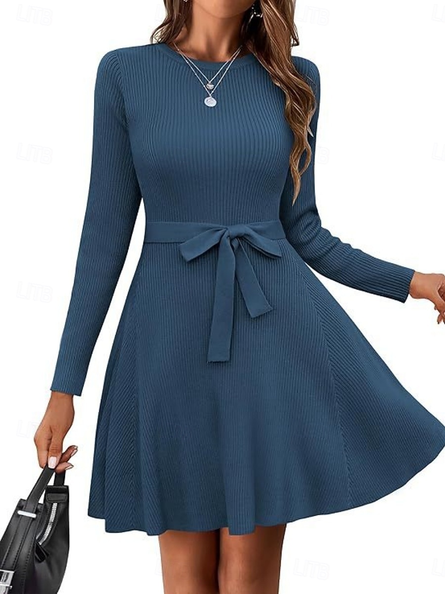 Dam Mini klänning Vit klänning Sweat Klänning Elegant Mode Modern Utomhus Semester Utekväll Smal Slät Långärmad Rund hals Vit Vinröd Marinblå Mörkgrön Vår Höst 2026 - $34.99 –P6