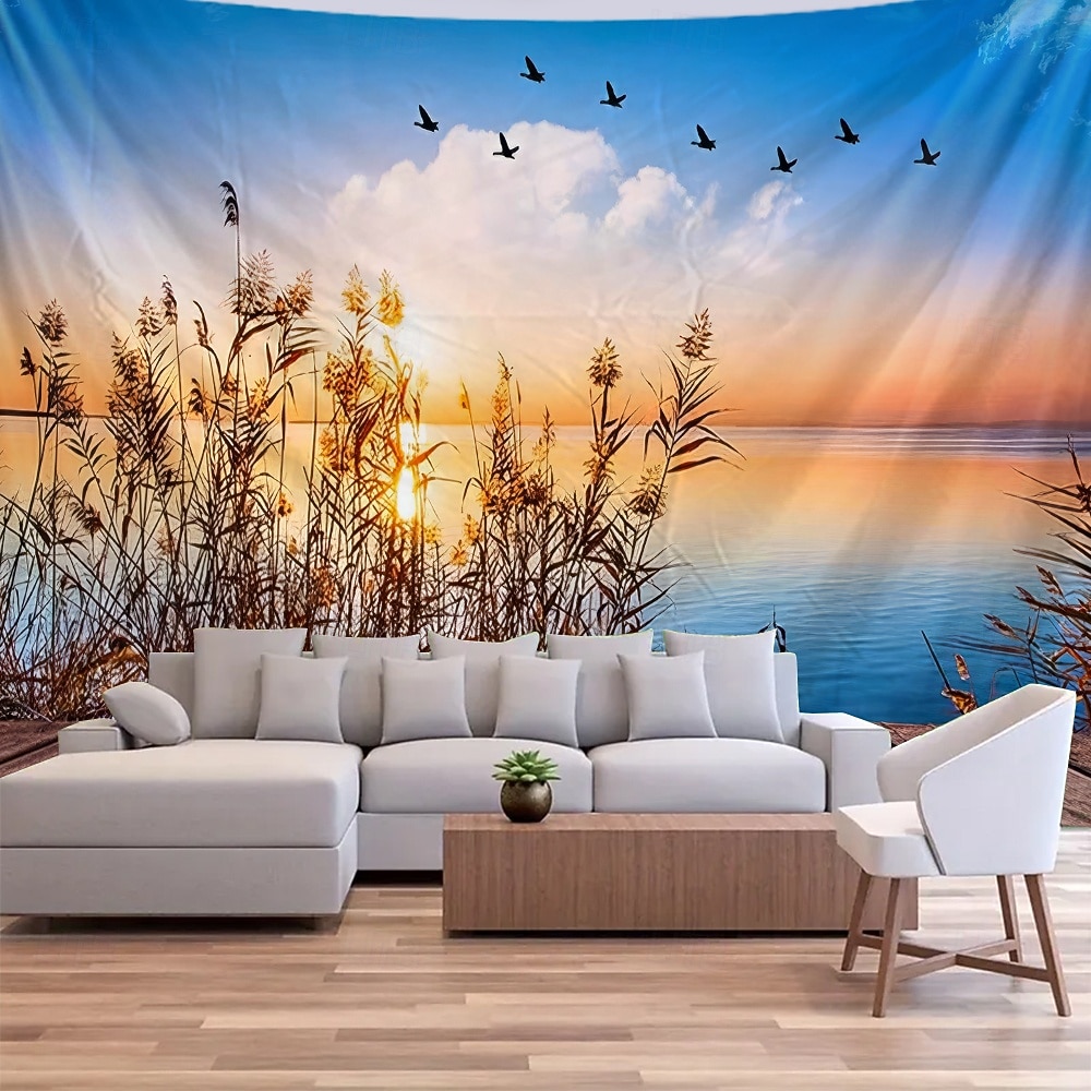 Arazzo da parete con tramonto sulla spiaggia tropicale, paesaggio marino con palme e rocce, decorazione murale naturale per camera da letto, sala yoga, spazio per la meditazione del 2026 a $20.99 –P5