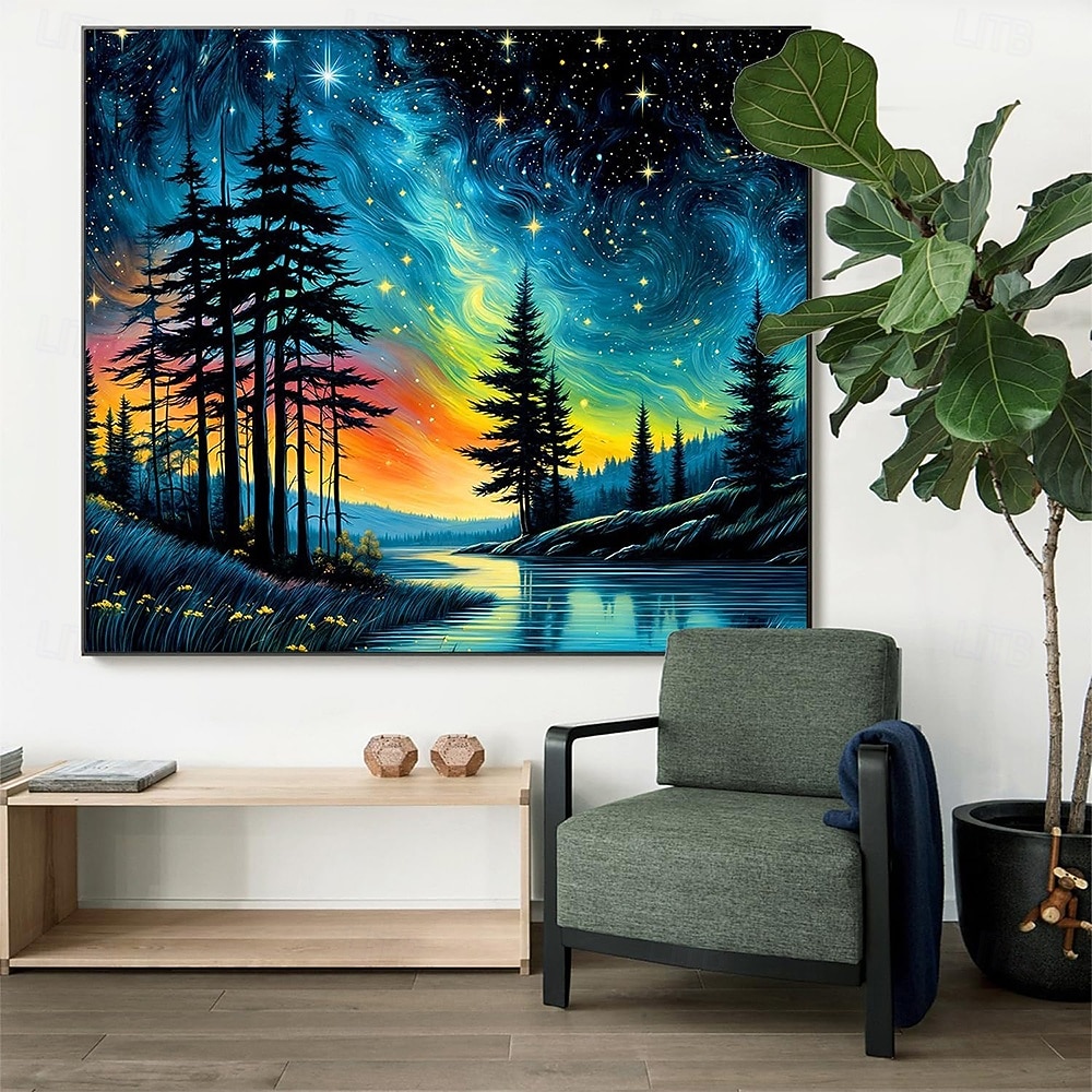 Tapiz de auroras boreales, noche estrellada, bosque, colgante de pared, paisaje natural psicodélico para dormitorio, sala de estar, sala de yoga, espacio de meditación, decoración 2026 - $20.99 –P2