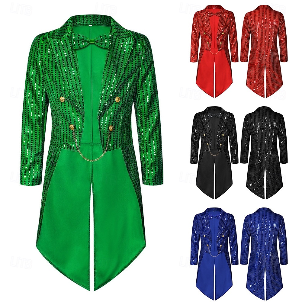 St. Patrick 2026 Punk & Gothic Middeleeuws Jas Jack Rok Lange Mouwen Prins Elf Edelman Pailletten Kostuum Voor heren Koninklijk Stoompunk Halloween Carnaval Maskerade Evenement / Feest Maskerade 2026 - $75.99 –P1